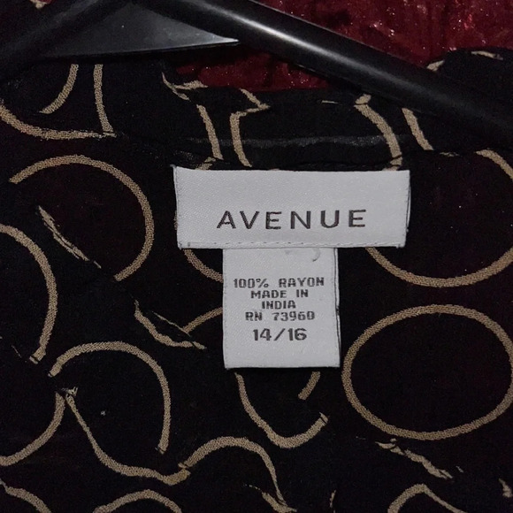 Avenue Large circle Polka Dot Chiffon black beige long sleeve Blouse Sz 14/16 - Picture 6 of 11